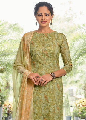 3 Pc Green Unstitched Suit Set With Dupatta VDSL0201236 - Indian Silk House Agencies