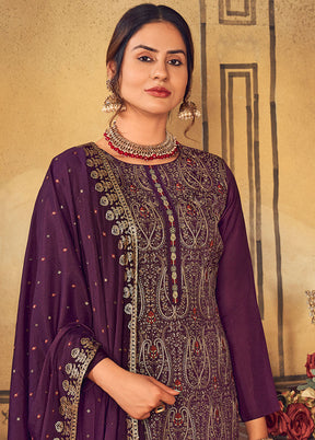 3 Pc Purple Unstitched Salwar Suit Set With Dupatta VDSL91231 - Indian Silk House Agencies