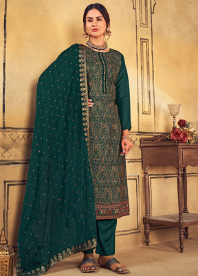 3 Pc Green Unstitched Salwar Suit Set With Dupatta VDSL91234 - Indian Silk House Agencies