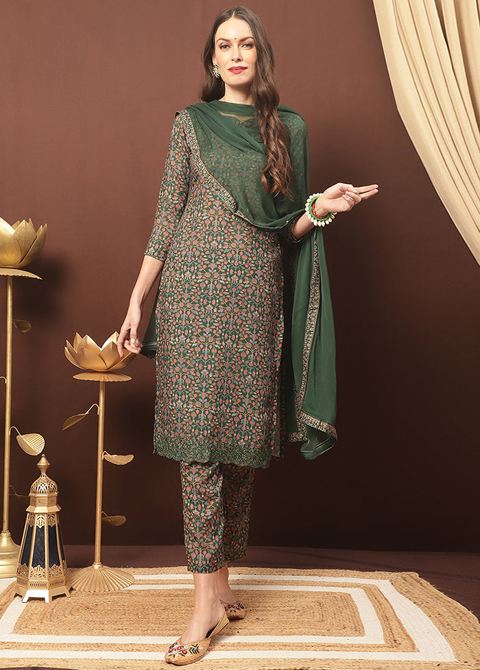 3 Pc Green Unstitched Silk Suit Set With Dupatta VDSL3001232 - Indian Silk House Agencies