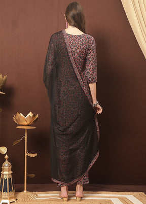 3 Pc Black Unstitched Silk Suit Set With Dupatta VDSL3001233 - Indian Silk House Agencies