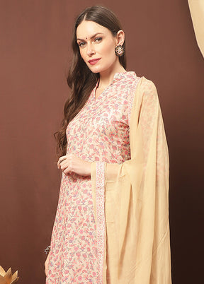 3 Pc Beige Unstitched Silk Suit Set With Dupatta VDSL3001235 - Indian Silk House Agencies