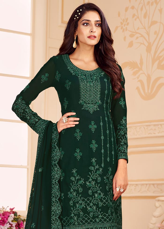 Green 3 Pc Unstitched Georgette Suit Set With Dupatta VDSL0402234 - Indian Silk House Agencies