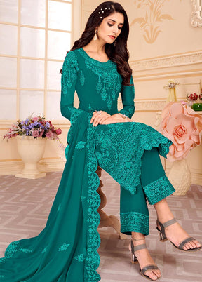Green 3 Pc Unstitched Georgette Suit Set With Dupatta VDSL0402236 - Indian Silk House Agencies