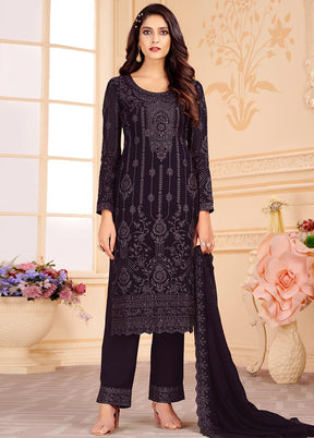 Brown 3 Pc Unstitched Georgette Suit Set With Dupatta VDSL0402237 - Indian Silk House Agencies