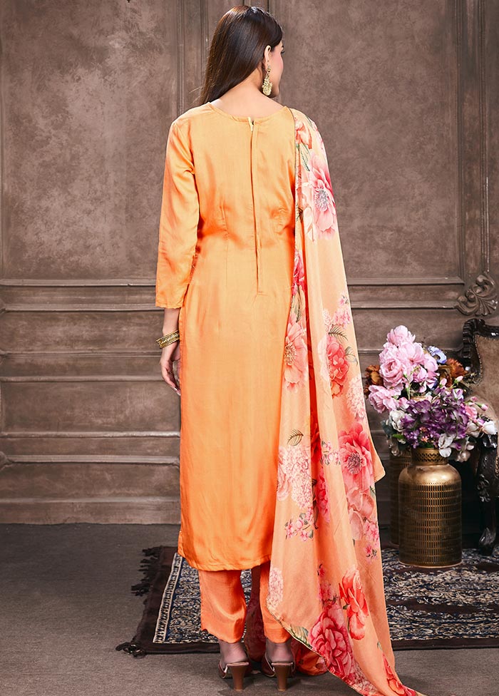 Peach 3 Pc Unstitched Muslin Suit Set With Dupatta VDSL0402241 - Indian Silk House Agencies