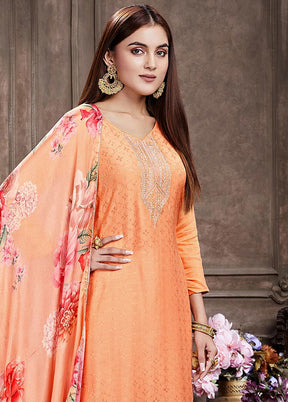 3 Pc Peach Unstitched Silk Suit Set