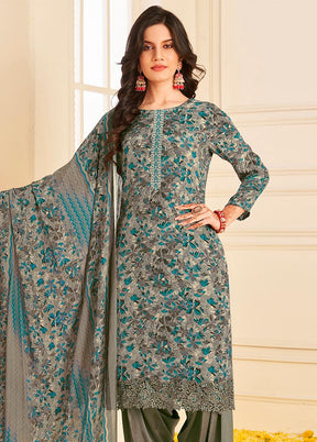 3 Pc Unstitched Multicolor Crepe Suit Set With Dupatta VDSL0702236 - Indian Silk House Agencies