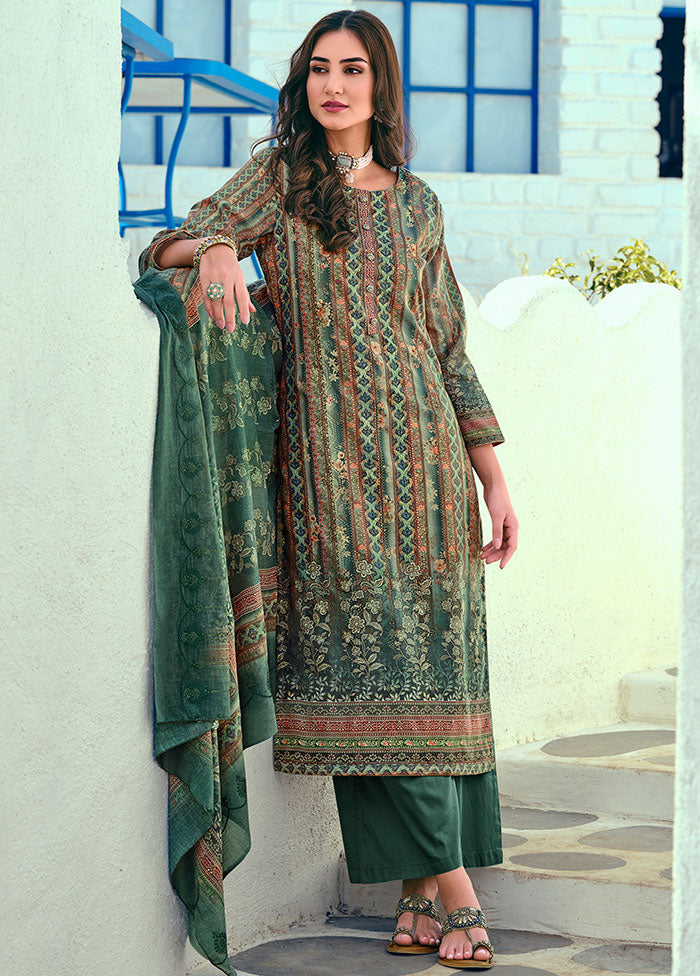 3 Pc Green Unstitched Suit Set With Dupatta VDSL1002238 - Indian Silk House Agencies