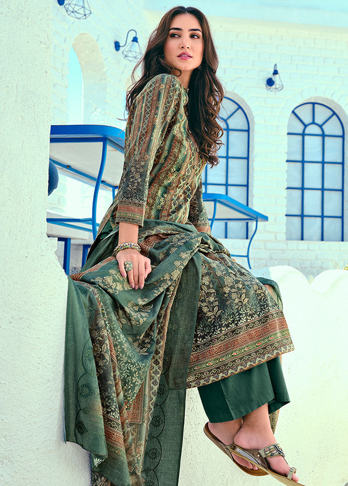 3 Pc Green Unstitched Suit Set With Dupatta VDSL1002238 - Indian Silk House Agencies