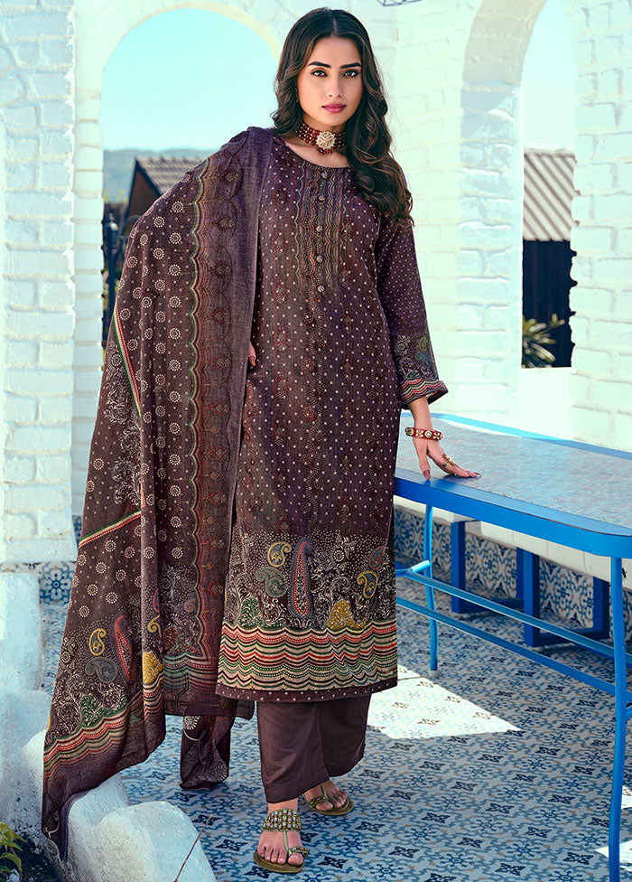 3 Pc Purple Unstitched Suit Set With Dupatta VDSL1002239 - Indian Silk House Agencies