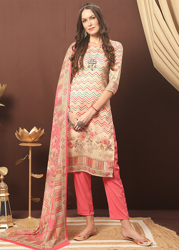 3 Pc Multicolor Unstitched Cotton Suit Set