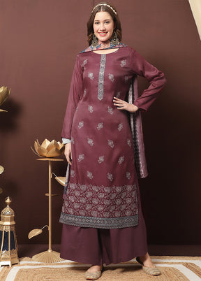 3 Pc Maroon Unstitched Santoon Suit Set - Indian Silk House Agencies