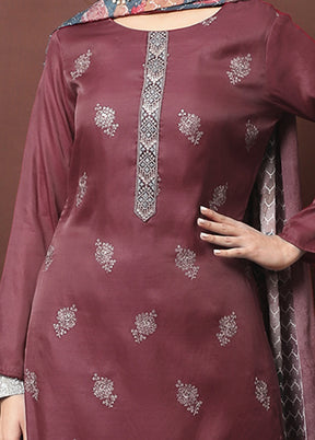 3 Pc Maroon Unstitched Santoon Suit Set - Indian Silk House Agencies