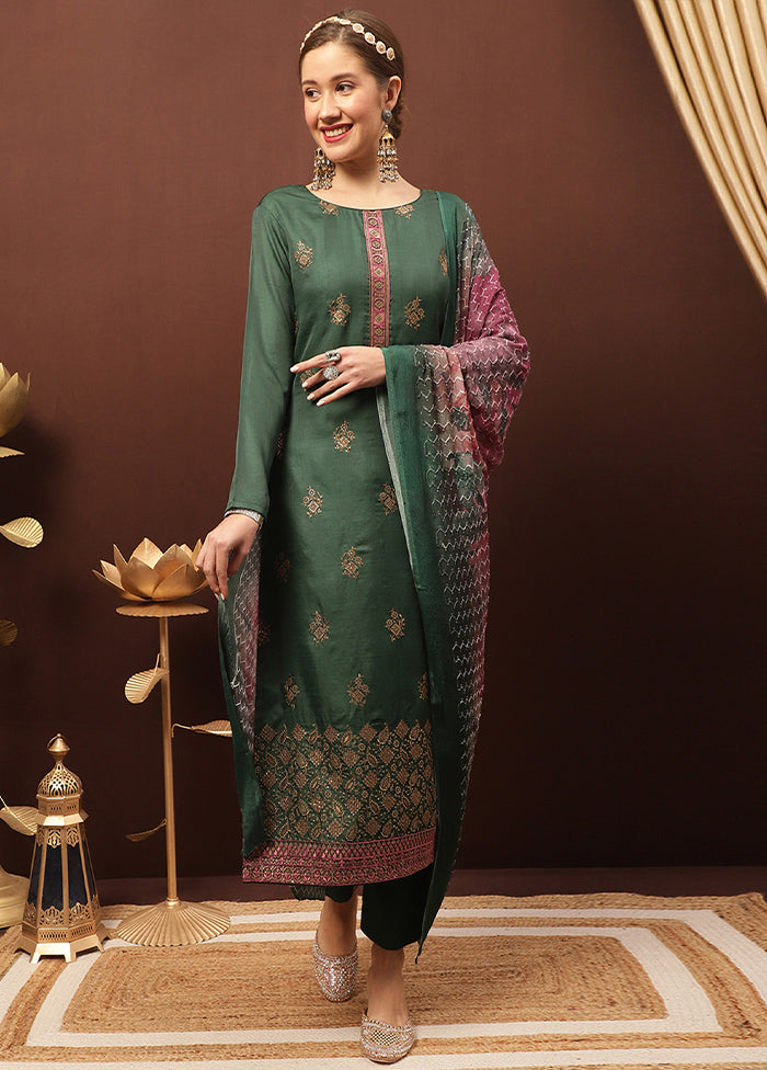 3 Pc Green Unstitched Santoon Suit Set