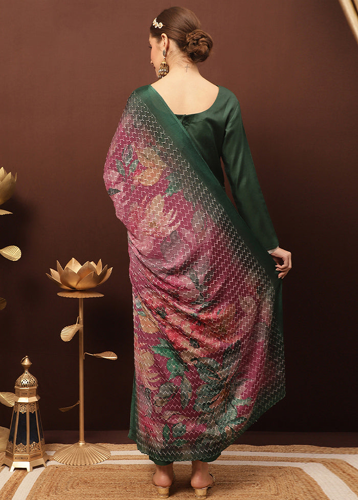 3 Pc Green Unstitched Silk Suit Set