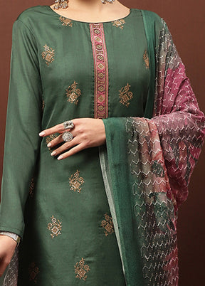 3 Pc Green Unstitched Santoon Suit Set - Indian Silk House Agencies