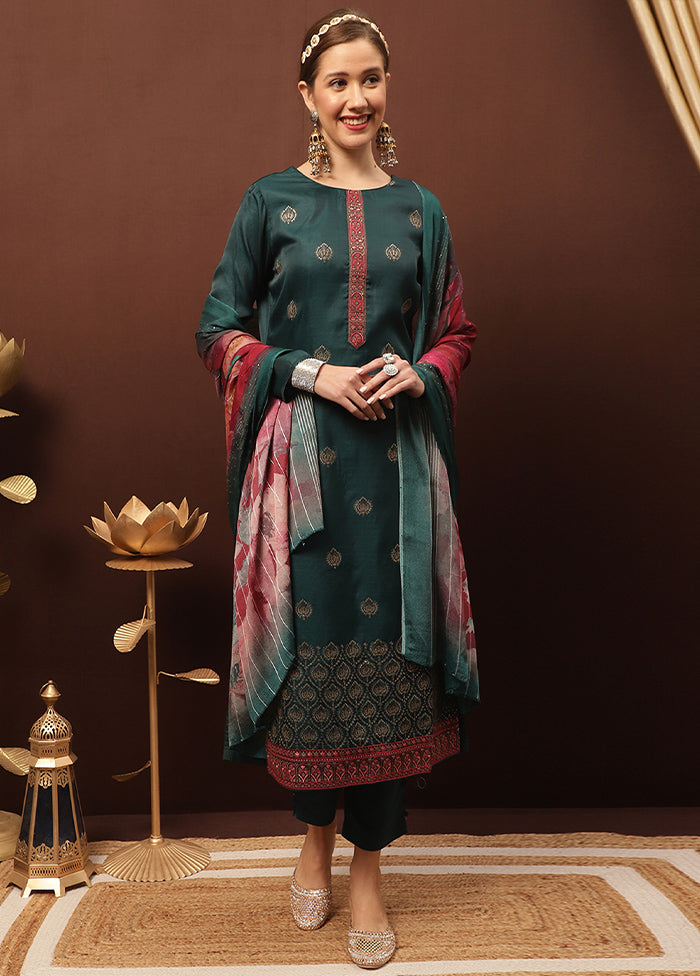 3 Pc Blue Unstitched Santoon Suit Set - Indian Silk House Agencies