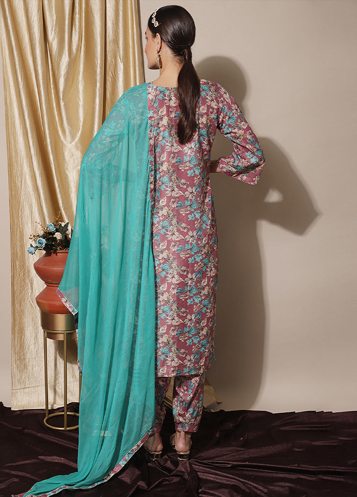 3 Pc Pink Unstitched Muslin Suit Set - Indian Silk House Agencies