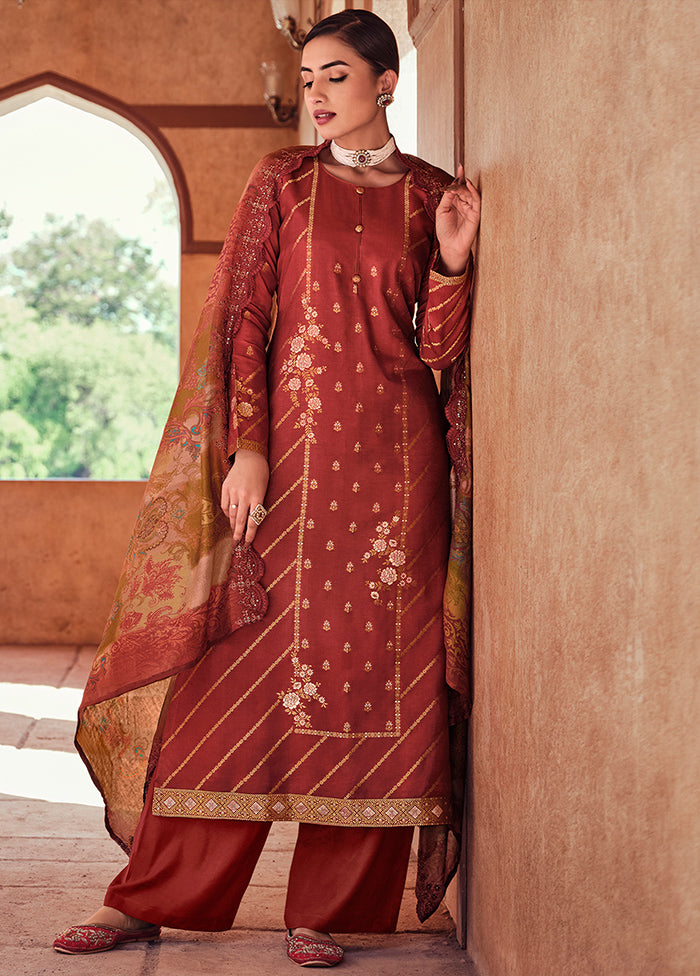 3 Pc Rust Unstitched Suit Set With Dupatta VDSL0103233 - Indian Silk House Agencies