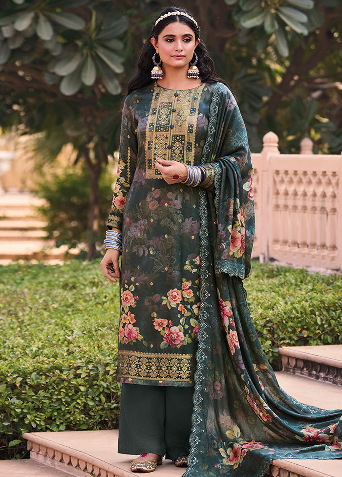 3 Pc Green Unstitched Suit Set With Dupatta VDSL0103235 - Indian Silk House Agencies