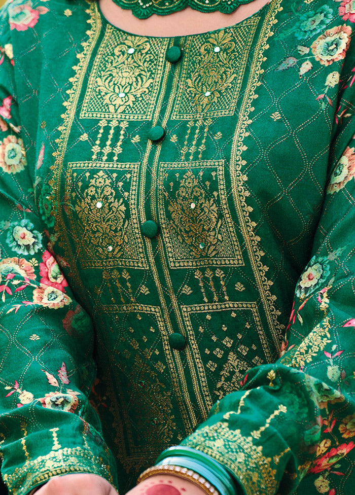 3 Pc Green Unstitched Suit Set With Dupatta VDSL0103237 - Indian Silk House Agencies