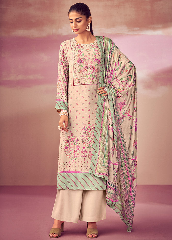 3 Pc Beige Unstitched Cotton Suit Set VDSL0903231 - Indian Silk House Agencies