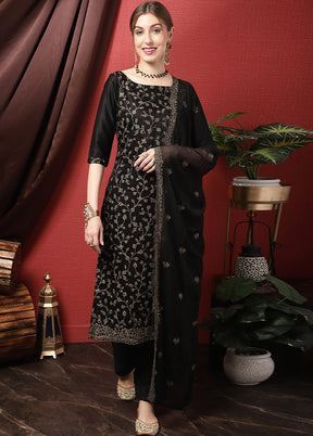 3 Pc Black Unstitched Cotton Suit Set - Indian Silk House Agencies