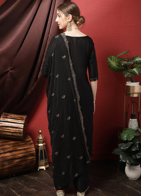 3 Pc Black Unstitched Cotton Suit Set - Indian Silk House Agencies