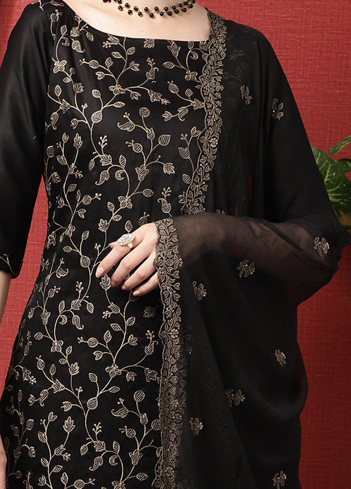 3 Pc Black Unstitched Cotton Suit Set - Indian Silk House Agencies