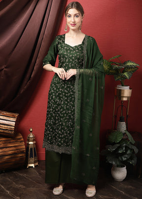 3 Pc Green Unstitched Cotton Suit Set