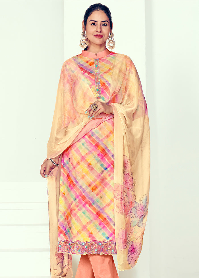 3 Pc Multicolor Unstitched Cotton Suit Set - Indian Silk House Agencies