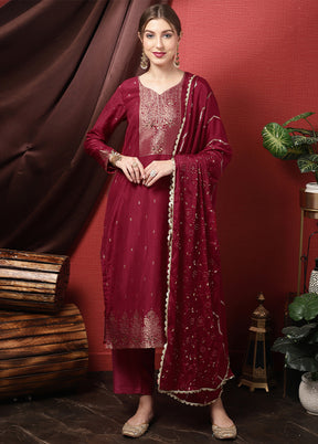 3 Pc Maroon Unstitched Pure Santoon Suit Set