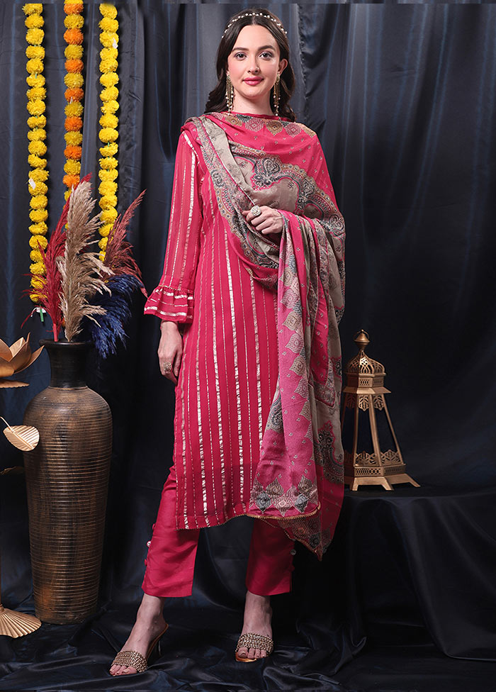 3 Pc Magenta Unstitched Salwar Suit Set With Dupatta VDSL0604233 - Indian Silk House Agencies