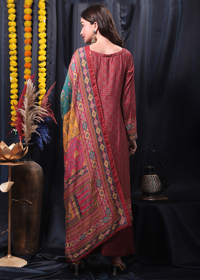 3 Pc Red Unstitched Salwar Suit Set With Dupatta VDSL0604235 - Indian Silk House Agencies