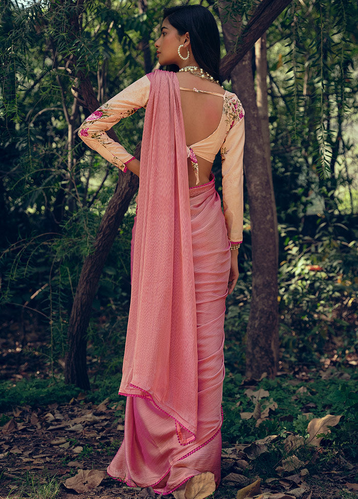 Dual Tone Pink Spun Silk Saree With Blouse Piece - Indian Silk House Agencies