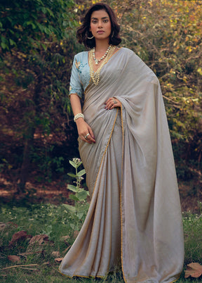 Grey Dupion Silk Saree With Blouse Piece