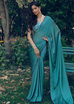 Dual Tone Teal Spun Silk Saree With Blouse Piece - Indian Silk House Agencies