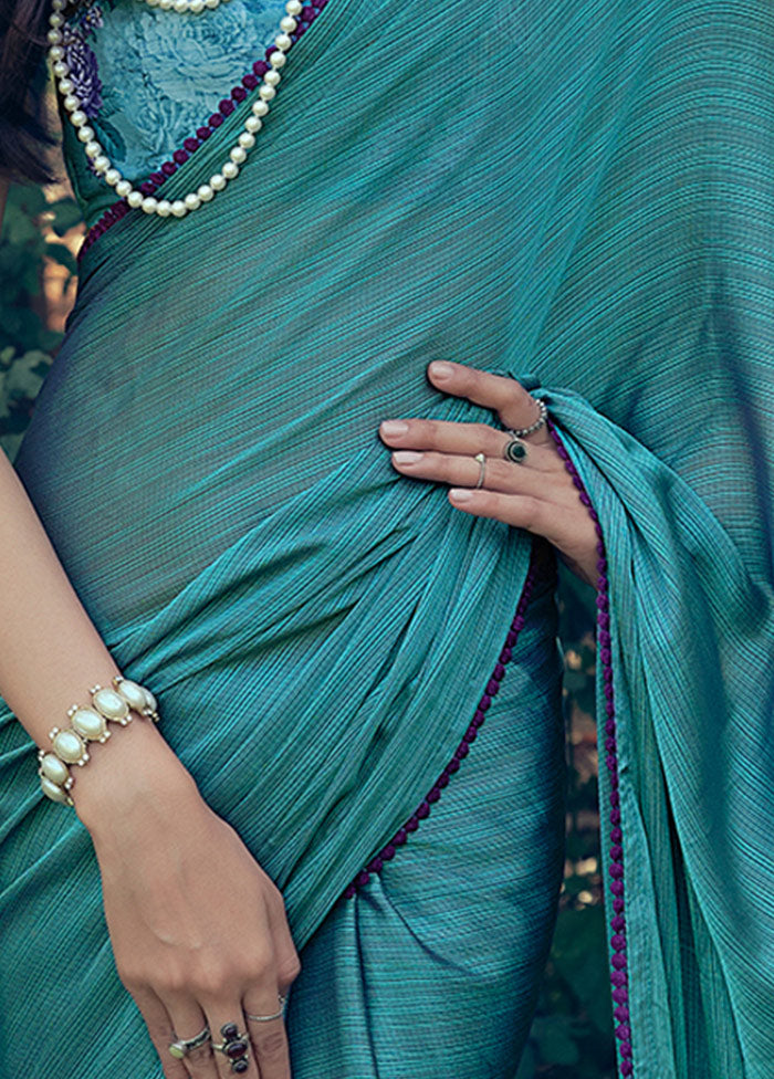 Teal Dupion Silk Saree With Blouse Piece