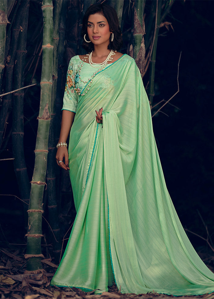 Green Dupion Silk Saree With Blouse Piece