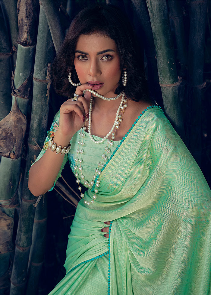 Dual Tone Green Spun Silk Saree With Blouse Piece - Indian Silk House Agencies