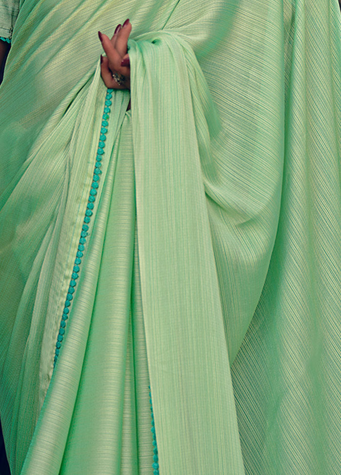 Dual Tone Green Spun Silk Saree With Blouse Piece - Indian Silk House Agencies