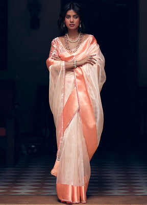 Peach Organza Zari Woven Saree With Blouse Piece - Indian Silk House Agencies