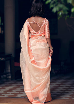 Peach Organza Zari Woven Saree With Blouse Piece - Indian Silk House Agencies