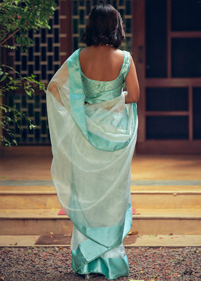 Sky Blue Organza Zari Woven Saree With Blouse Piece - Indian Silk House Agencies