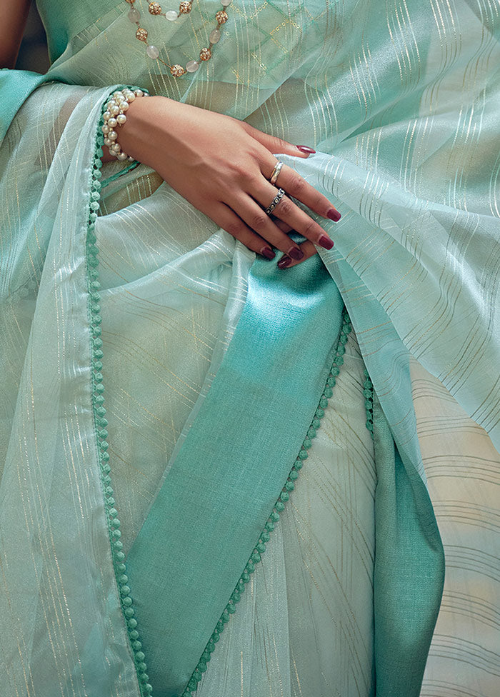 Sky Blue Organza Zari Woven Saree With Blouse Piece - Indian Silk House Agencies