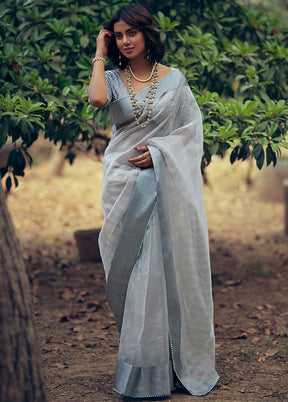 Grey Organza Zari Woven Saree With Blouse Piece - Indian Silk House Agencies