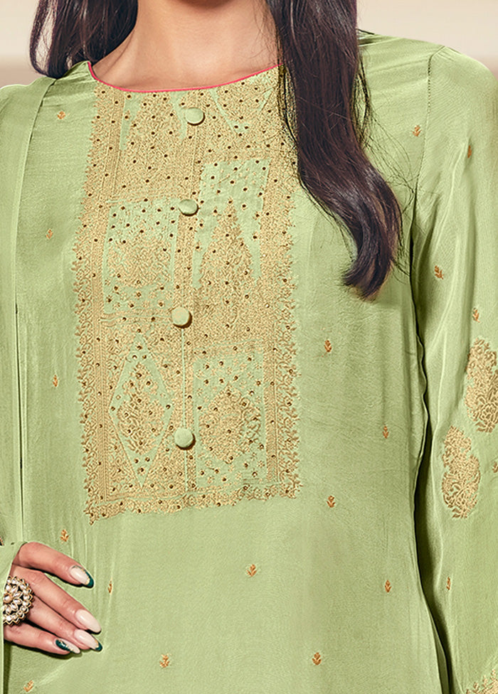 3 Pc Green Unstitched Pure Silk Suit Set VDSL16052025 - Indian Silk House Agencies
