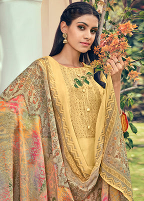 3 Pc Yellow Unstitched Pure Silk Suit Set VDSL16052027 - Indian Silk House Agencies
