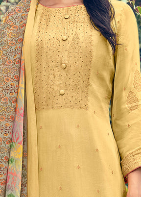 3 Pc Yellow Unstitched Pure Silk Suit Set VDSL16052027 - Indian Silk House Agencies